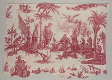 Fragment of Copperplate Printed Linen with "America Doing Homage to France" Design, 1790. Creator: Unknown