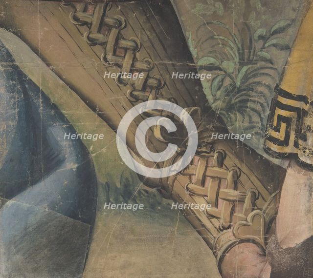 Fragment of a Tapestry Cartoon: Foot in a Buskin, Drapery, and a Plant, 1500-1550. Creator: School of Raphael.