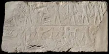 Fragment of a Tomb Wall Depicting Offering Bearers and Butchers, Egypt, Old Kingdom, mid-Dynasty... Creator: Unknown