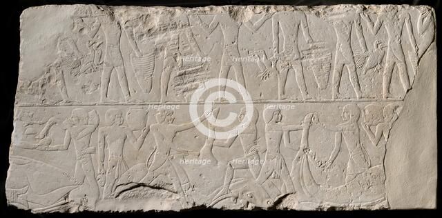 Fragment of a Tomb Wall Depicting Offering Bearers and Butchers, Egypt, Old Kingdom, mid-Dynasty... Creator: Unknown.