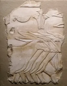 Fragment of a Tomb Wall Depicting Donkeys, Egypt, Old Kingdom, Dynasty 5 (about 2504-2347 BCE). Creator: Unknown