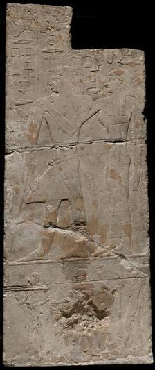 Fragment of a Tomb Wall Depicting Ibdu and his Wife with Offering Bearers, Egypt, Old Kingdom... Creator: Unknown