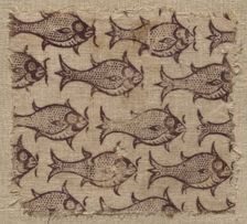 Fragment of a wood-block print on linen, 1200s - 1300s. Creator: Unknown