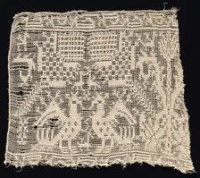 Fragment of a Band with Confronted Birds, a Formal Tree, and Smaller Animals, 1500s. Creator: Unknown
