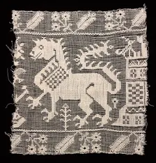 Fragment of a Band with Dragon, Castle, and Vegetation, 1500s. Creator: Unknown
