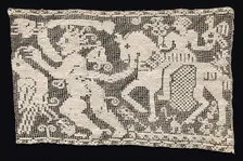 Fragment of a Band with Male Figure Leading Mounted Female Figure with Falcon, 16th-17th cent. Creator: Unknown