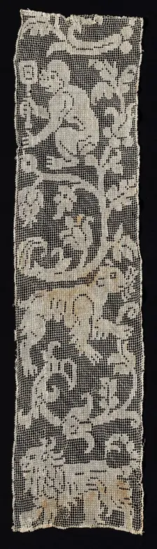Fragment of a Band with Vines Surrounding a Monkey, Lion, and an Unidentified...Animal, 16th cent. Creator: Unknown