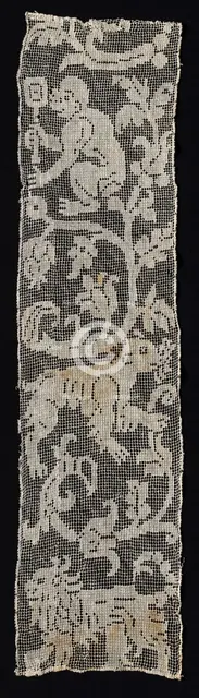Fragment of a Band with Vines Surrounding a Monkey, Lion, and an Unidentified...Animal, 16th cent. Creator: Unknown.