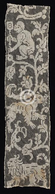 Fragment of a Band with Vines Surrounding a Monkey, Lion, and an Unidentified...Animal, 16th cent. Creator: Unknown.