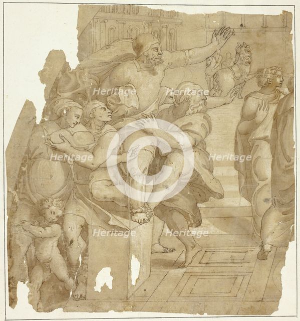 Fragment of a Composition with People Gesturing and Horses in the Background, n.d. Creator: Unknown.