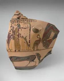 Fragment of a Column Krater (Mixing Bowl), 580-570 BCE. Creator: Cavalcade Painter