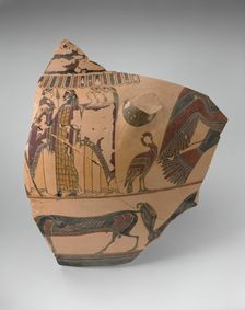Fragment of a Column Krater (Mixing Bowl), 580-570 BCE. Creator: Cavalcade Painter
