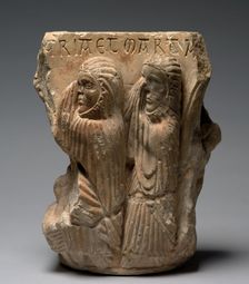 Fragment of a Double Capital: Mary and Martha at the Raising of Lazarus, 1145-1165. Creator: Unknown