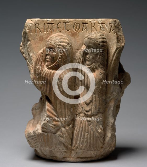 Fragment of a Double Capital: Mary and Martha at the Raising of Lazarus, 1145-1165. Creator: Unknown.