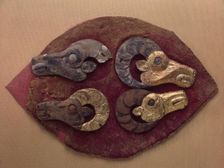 Fragment of a Felt Covering for a Saddle, with Mouflons Heads, 6th century BC. Artist: Ancient Altaian, Pazyryk Burial Mounds