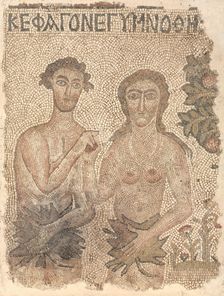 Fragment of a Floor Mosaic: Adam and Eve, late 400s-early 500s. Creator: Unknown