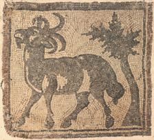 Fragment of a Floor Mosaic: Ibex near a Tree, 400s. Creator: Unknown