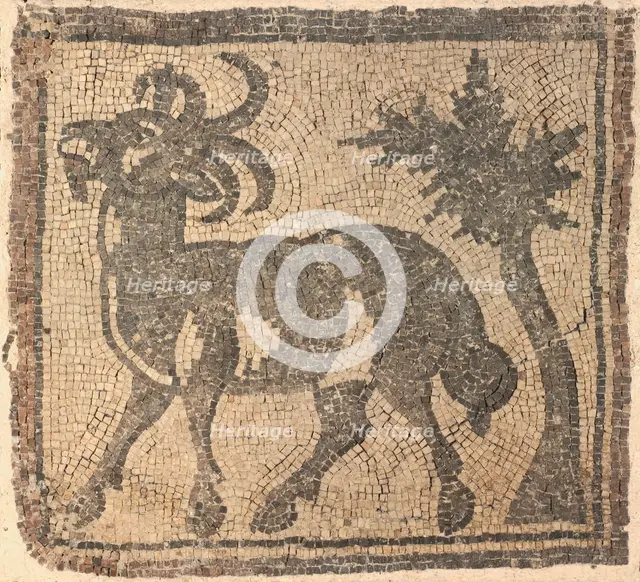 Fragment of a Floor Mosaic: Ibex near a Tree, 400s. Creator: Unknown.