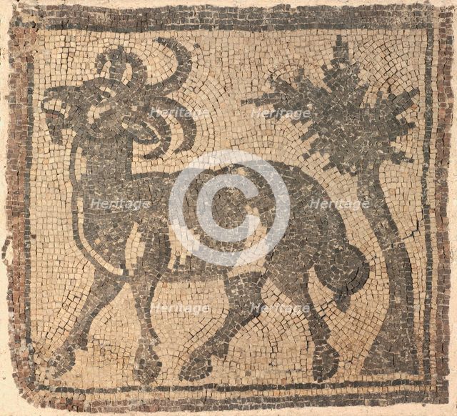 Fragment of a Floor Mosaic: Ibex near a Tree, 400s. Creator: Unknown.