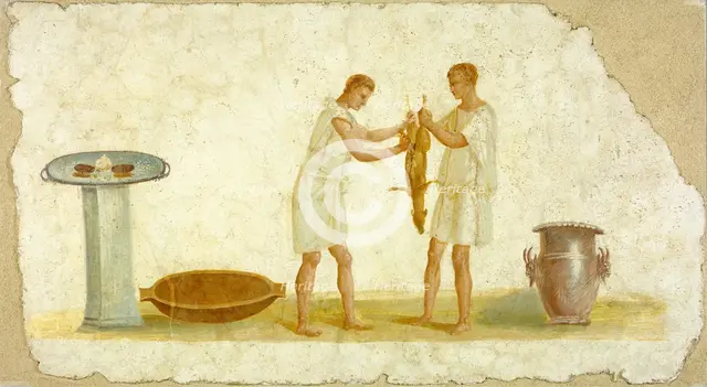 Fragment of a Fresco Panel with a Meal Preparation, A.D. 1-79. Creator: Unknown.