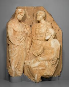 Fragment of a Funerary Naiskos (Monument in the Shape of a Temple), about 330 BCE. Creator: Unknown