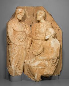 Fragment of a Funerary Naiskos (Monument in the Shape of a Temple), about 330 BCE. Creator: Unknown