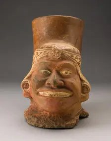 Fragment of a Jar In the Form of a Human Head with a Wrapped-Textile Headdress, 100 B.C./A.D. 500. Creator: Unknown