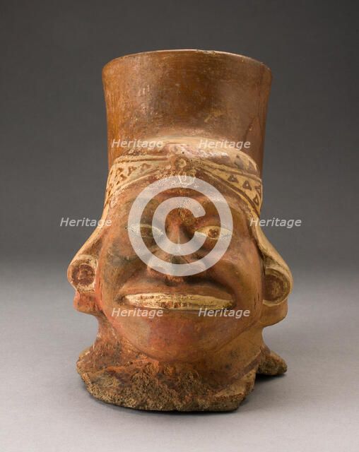 Fragment of a Jar In the Form of a Human Head with a Wrapped-Textile Headdress, 100 B.C./A.D. 500. Creator: Unknown.