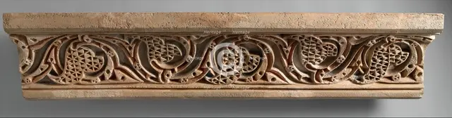 Fragment of a Painted Cornice Panel with Scrolling Vines, Iran, 11th century. Creator: Unknown.
