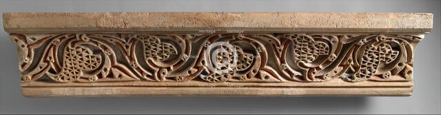 Fragment of a Painted Cornice Panel with Scrolling Vines, Iran, 11th century. Creator: Unknown.
