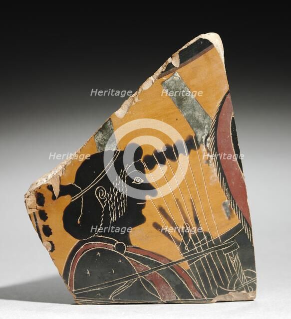 Fragment of a Painted Vase: Head of a Musician Playing a Lyre, c. 520 BC. Creator: Unknown.
