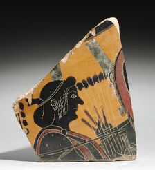 Fragment of a Painted Vase: Head of a Musician Playing a Lyre, c. 520 BC. Creator: Unknown