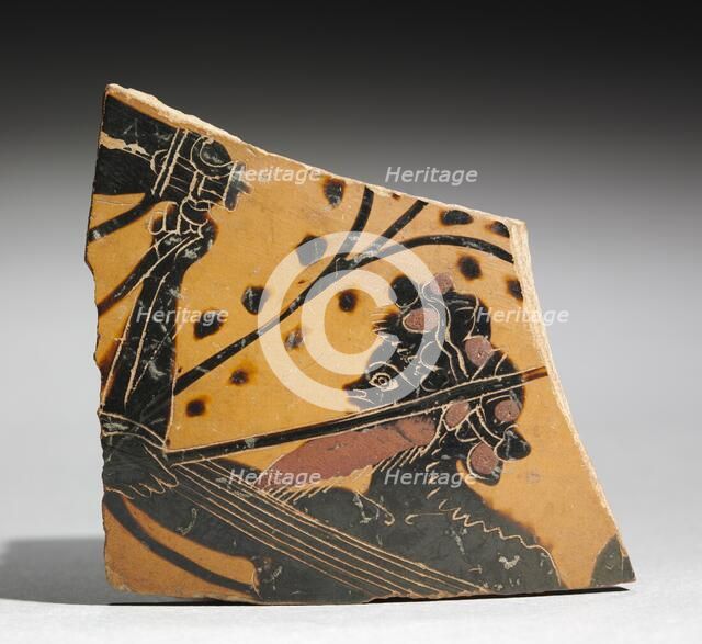 Fragment of a Painted Vase: Head of a Satyr, 520-510 BC. Creator: Unknown.