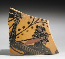 Fragment of a Painted Vase: Head of a Satyr, 520-510 BC. Creator: Unknown