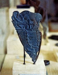 Fragment of a palette with images of a bull charging at an enemy, it comes from Abydos, made in s…