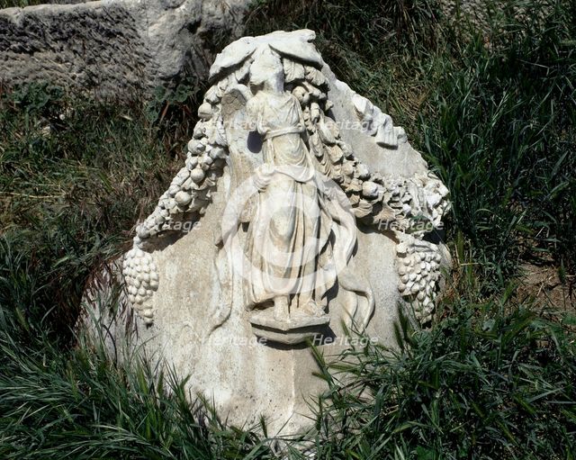 Fragment of a relief that decorated a Roman sarcophagus, Aphrodisias (Anatolia, Turkey), 2000.  Creator: LTL.