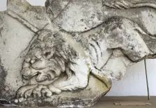 Fragment of a Roman relief which depicts a lion, Museum of Miletus, Turkey, 1999. Creator: LTL