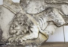 Fragment of a Roman relief which depicts a lion, Museum of Miletus, Turkey, 1999. Creator: LTL