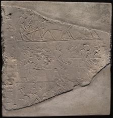 Fragment of a Stela Depicting Plowing, Harvesting, and Fowling, Egypt, First Intermediate Period... Creator: Unknown