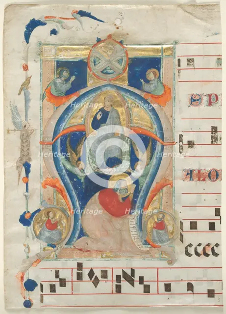 Fragment of an Antiphonary with Historiated Initial (A): Christ in Majesty, 1308. Creator: Neri da Rimini (Italian).