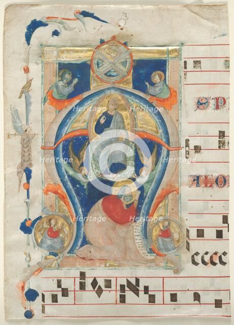 Fragment of an Antiphonary with Historiated Initial (A): Christ in Majesty, 1308. Creator: Neri da Rimini (Italian).