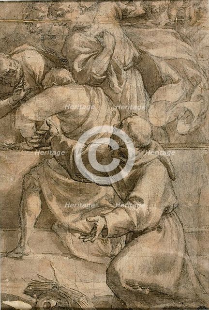 Fragment of an Assumption (?) Scene: Apostles, with Saint Francis of Assisi in the..., 1614/15. Creator: Alessandro Turchi.