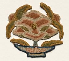 Fragment of Lotus Flower surrounded by Leaves, 1300s. Creator: Unknown