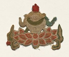 Fragment of Lotus Flower surrounded by Leaves, 1300s. Creator: Unknown