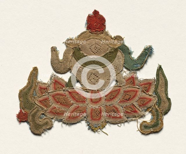 Fragment of Lotus Flower surrounded by Leaves, 1300s. Creator: Unknown.