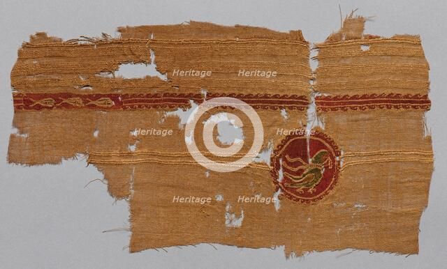 Fragment of Square Ornament with a Bird, 600s - 700s. Creator: Unknown.