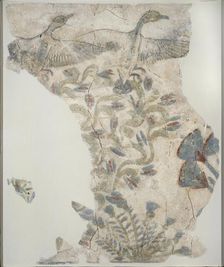 Fragment of painted plaster pavement depicting wild geece taking flight, XVIIIth Dynasty