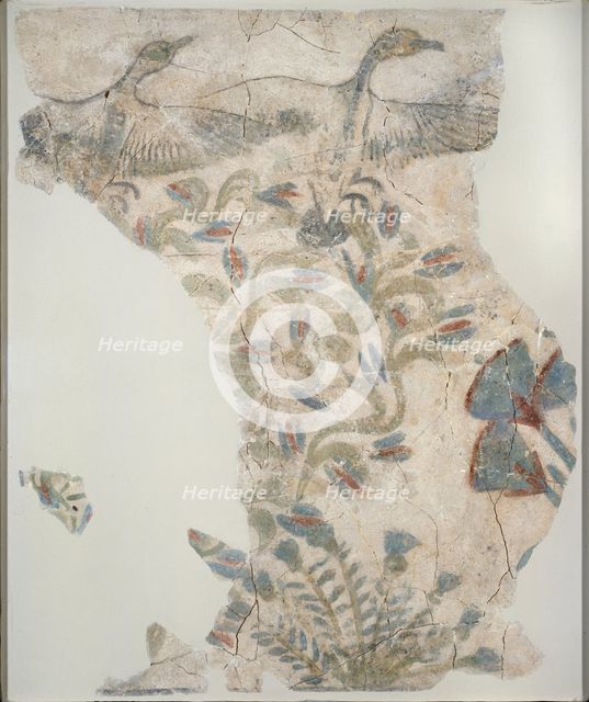 Fragment of painted plaster pavement depicting wild geece taking flight, XVIIIth Dynasty. Artist: Unknown.