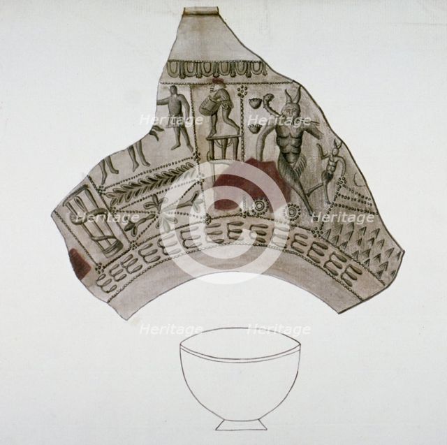 Fragment of Roman pottery found in Walbrook, City of London, 1820.                                   Artist: Anon