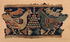 Fragment of Wall Hanging with confronted cocks and running dogs, Coptic, 4th-6th century. Creator: Unknown